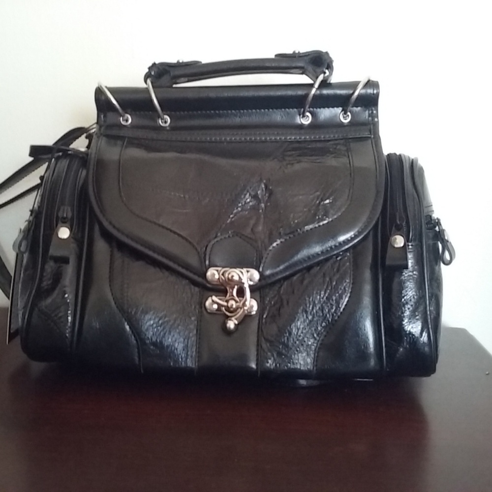 NEWM.C. MARC CHANTAL BLACK GENUINE LEATHER HANDBAG